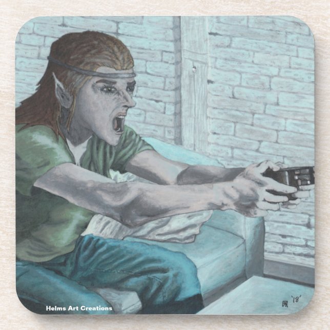 Elven Video Gamer Fantasy Plastic Drink Coasters (Front)