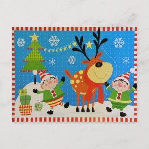 Elves and Reindeer Postcard