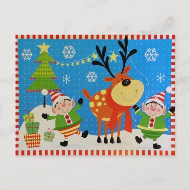 Elves and Reindeer Postcard (Front)