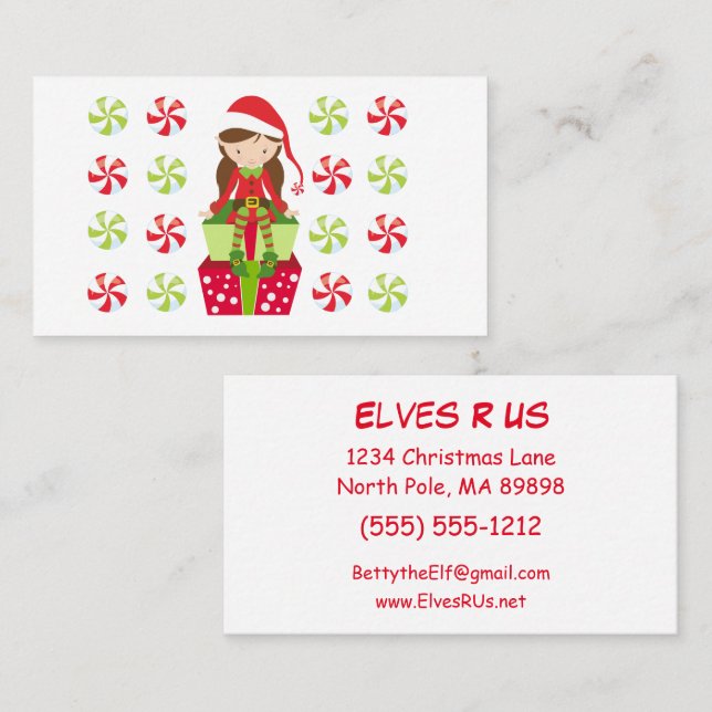 Elves Are Us Female Elf w Candies Business Card (Front/Back)
