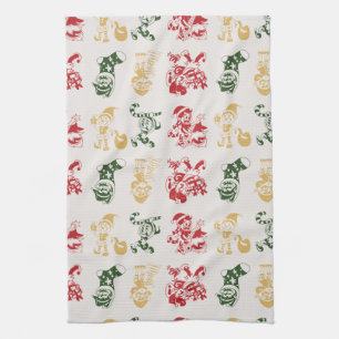 Elves Candy Cane Stockings Christmas Tree Pattern Tea Towel