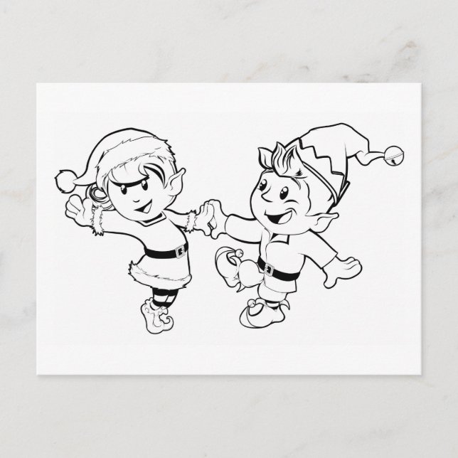 Elves Christmas Dancing Holiday Postcard (Front)