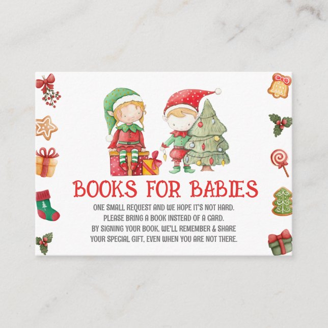 Elves, Christmas Twins Shower Books for Babies Enclosure Card (Front)