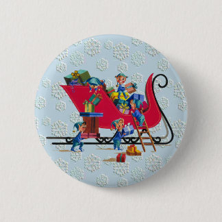 ELVES FILLING SANTA'S SLEIGH  by SHARON SHARPE 6 Cm Round Badge