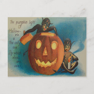 Elves Goblins Candle Jack O' Lantern Pumpkin Postcard