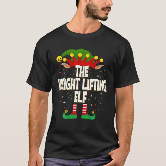 Elves Group The Weight Lifting Elf Christmas T-Shirt (Front)