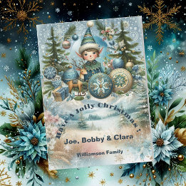 Elves Hail Snowflakes, Ornaments, Jolly Christmas  Holiday Card