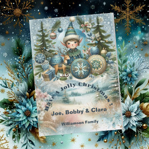 Elves Hail Snowflakes, Ornaments, Jolly Christmas  Holiday Card