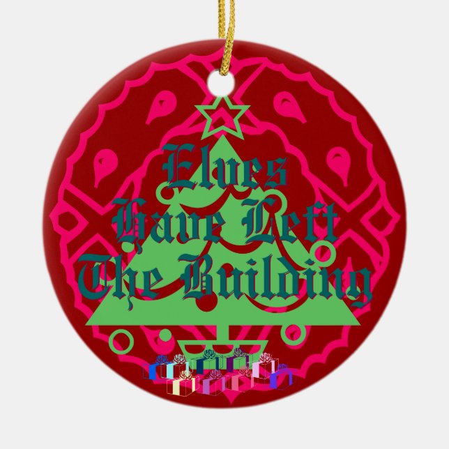 Elves Have Left The Building Ceramic Tree Decoration (Front)