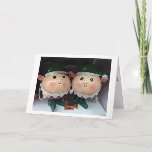 ELVES ON SHELF SAYING "MERRY CHRISTMAS" TO YOU HOLIDAY CARD