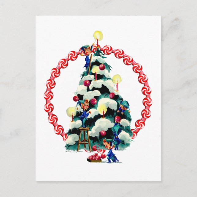ELVES, TREE & CANDY WREATH by SHARON SHARPE Postcard (Front)