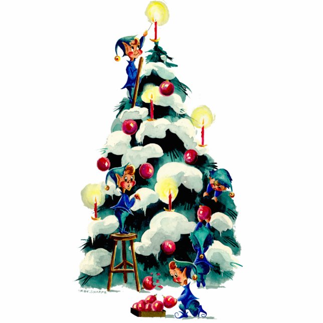 ELVES TRIMMING the CHRISTMAS TREE by SHARON SHARPE Standing Photo Sculpture (Front)