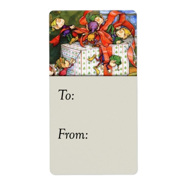 Elves Wrapping Gift Tag (Front)