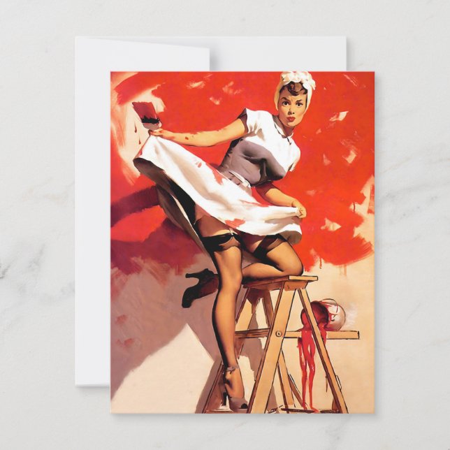 Elvgren Painting In Red Holiday Card (Front)