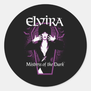 Elvira Mistress Of The Dark Purple Bats And Coffin Classic Round Sticker