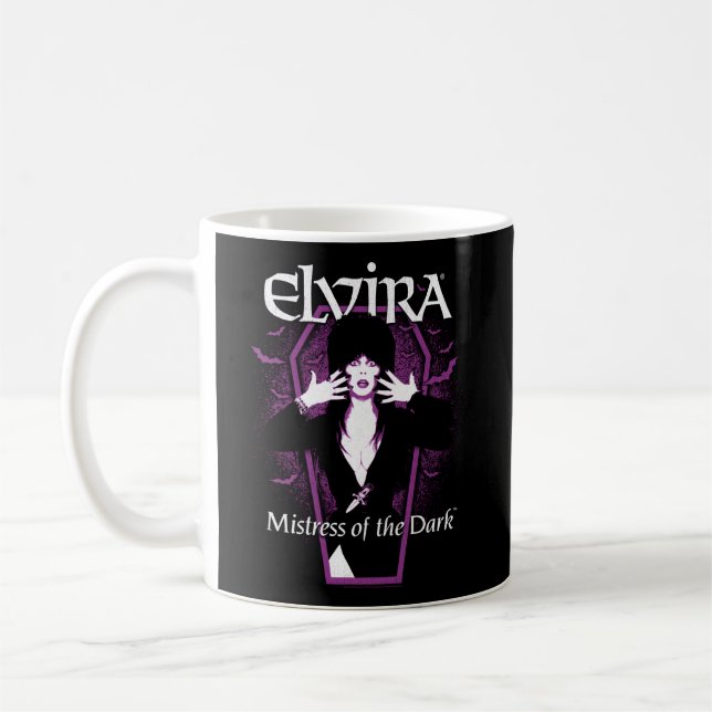 Elvira Mistress Of The Dark Purple Bats And Coffin Coffee Mug (Left)