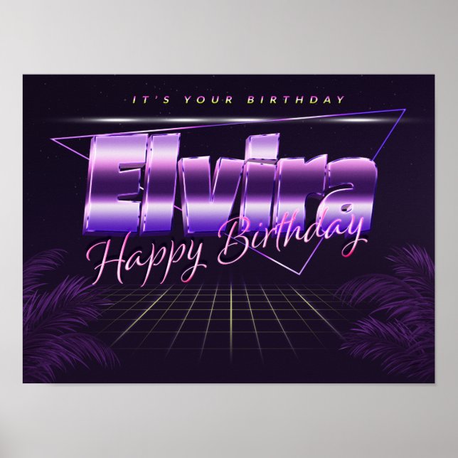 Elvira Name Vorname lila retro Poster Geburtstag (Front)