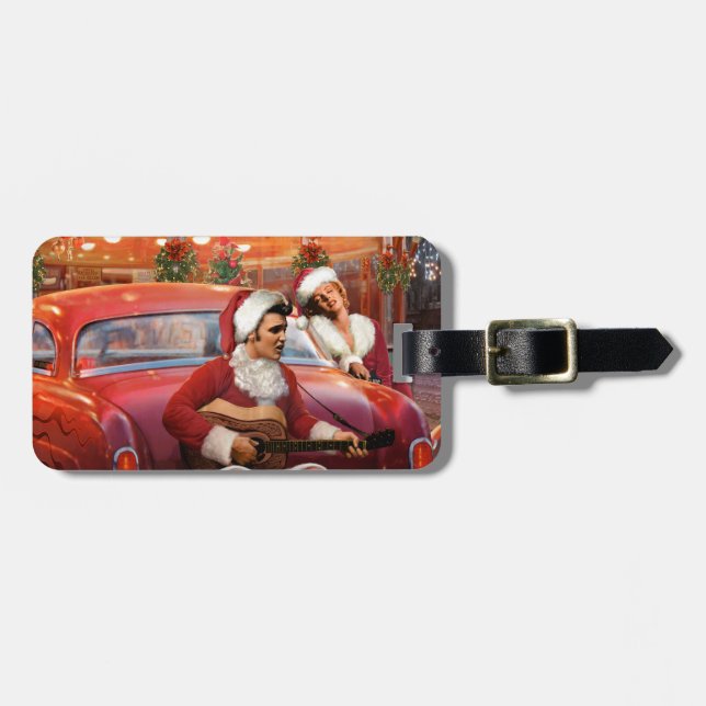 Elvis and Marilyn Christmas Luggage Tag (Front Horizontal)