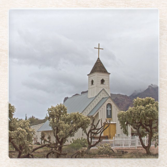Elvis Church at the Superstitions Glass Coaster (Front)