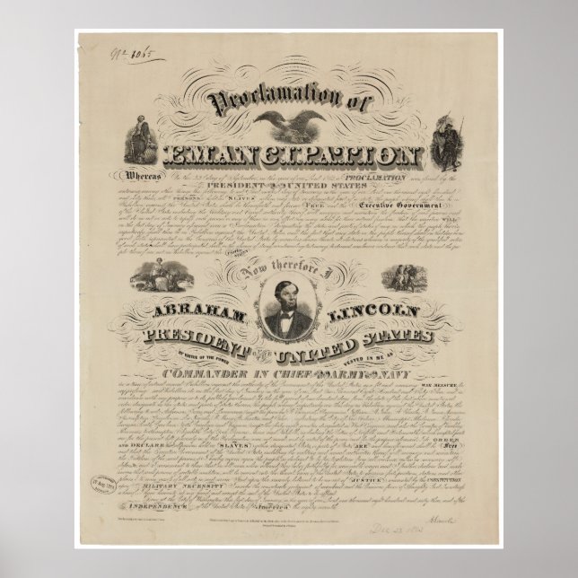 Emancipation Proclamation Reprint from A. Kidder Poster (Front)