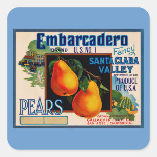 Embarcadero Fancy Santa Clara Pears Square Sticker