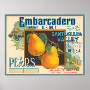 Embarcadero Pears Crate Label Poster