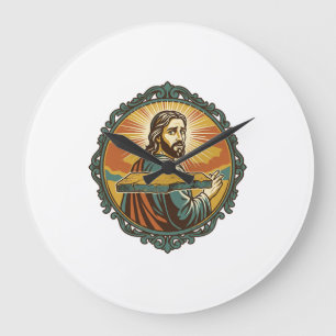 Embarrassed Jesus Tripping Flat Surface Public Clu Large Clock