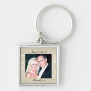 Embassy Floral Ecru Creme Photo Keychain