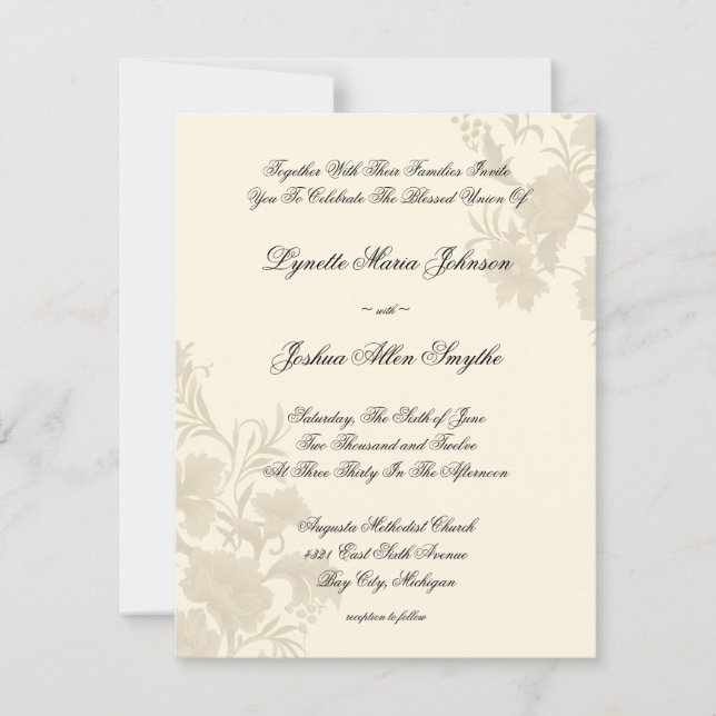 Embassy Floral Ecru Creme Wedding Invitations (Front)