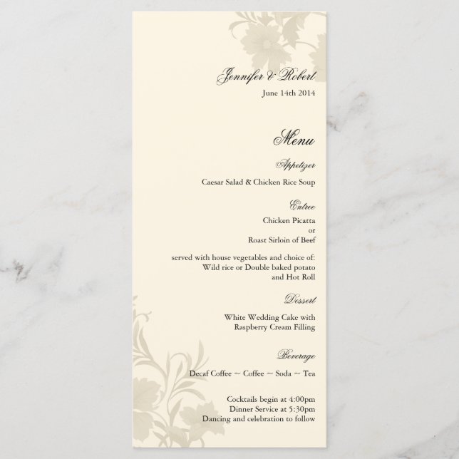 Embassy Floral Ecru Creme Wedding Menu Card (Front)