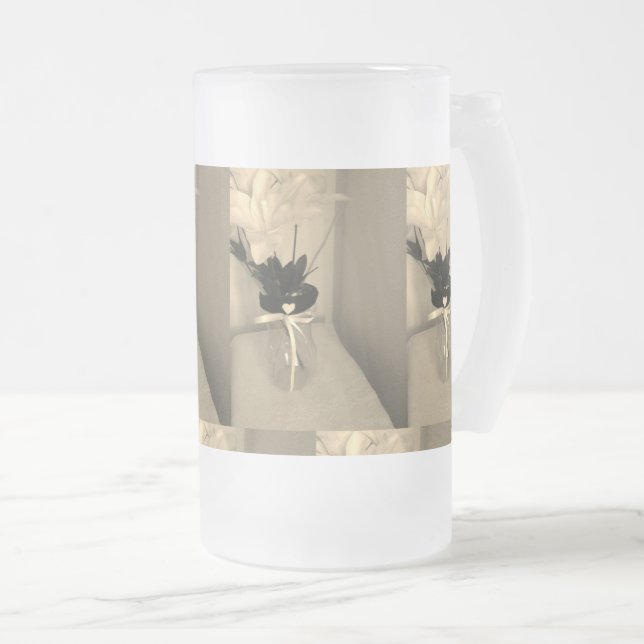 Embellished Flower Abstract Frosted Glass Beer Mug (Front Right)
