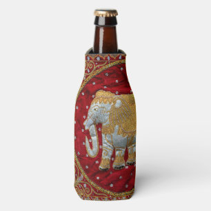 Embellished Indian Elephant Red and Gold Bottle Cooler