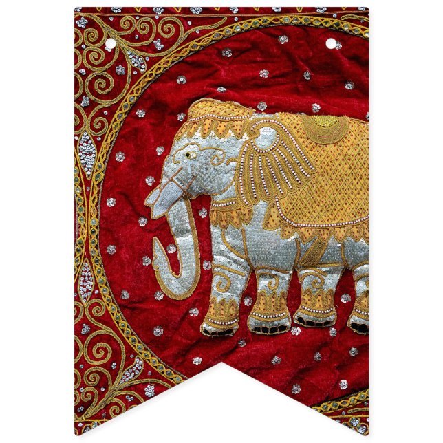 Embellished Indian Elephant Red and Gold Bunting (First Flag)