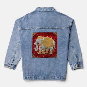 Embellished Indian Elephant Red and Gold Denim Jacket