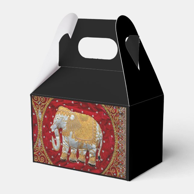 Embellished Indian Elephant Red and Gold Favour Box (Front Side)