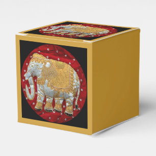 Embellished Indian Elephant Red and Gold Favour Box