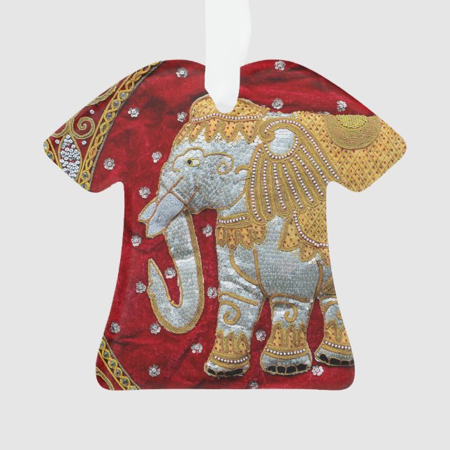 Embellished Indian Elephant Red and Gold Ornament (Front)