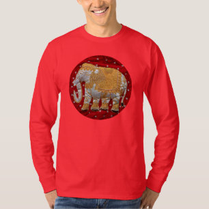 Embellished Indian Elephant Red and Gold T-Shirt
