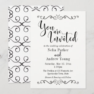 Embellished Modern Elegant Black Text Wedding 2 Invitation