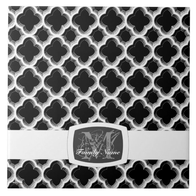 Embellished Moroccan Trellis (Silver) (Monogram) Tile (Front)