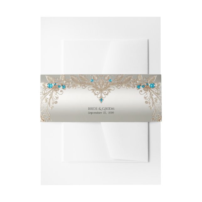 Embellishing Gold Blue Stone Invitation Belly Band (Front Example)