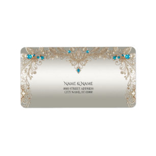 Embellishing Gold Blue Stones Address Label