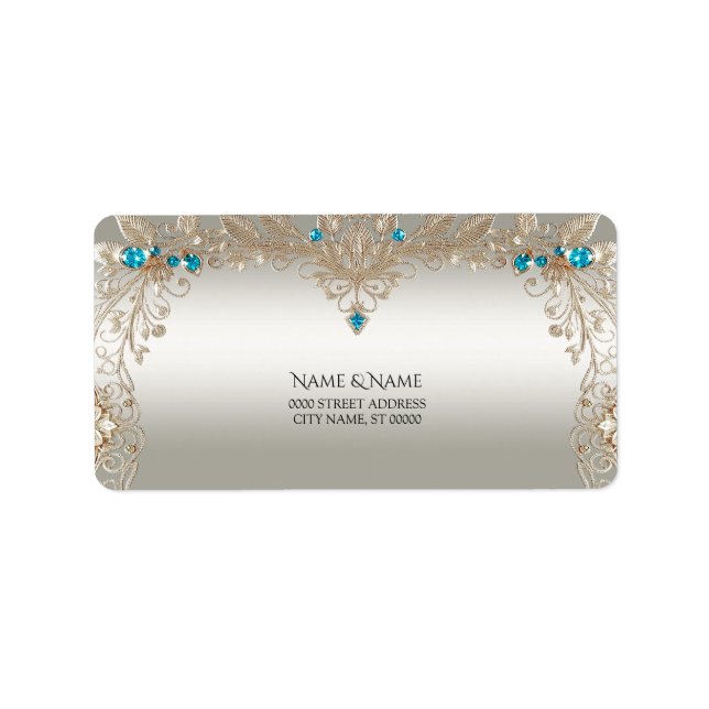 Embellishing Gold Blue Stones Address Label (Front)