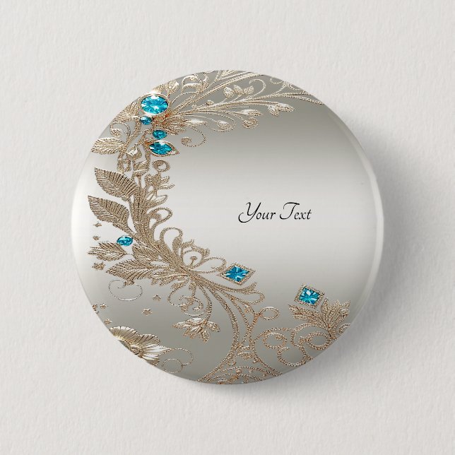 Embellishing Gold Blue Stones Button (Front)