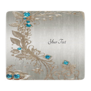 Embellishing Gold Blue Stones Cutting Board
