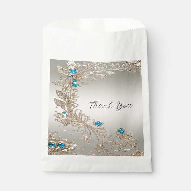 Embellishing Gold Blue Stones Favour Bag (Front)
