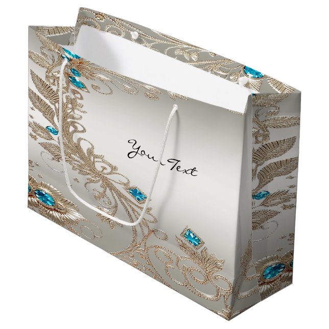 Embellishing Gold Blue Stones Gift Bag (Front Angled)