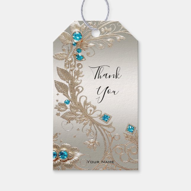 Embellishing Gold Blue Stones Gift Tag (Front)