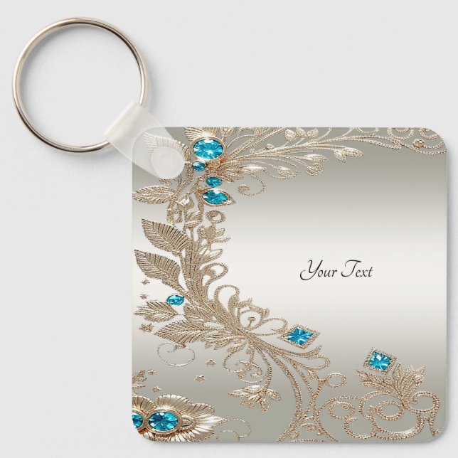 Embellishing Gold Blue Stones Keychain (Front)