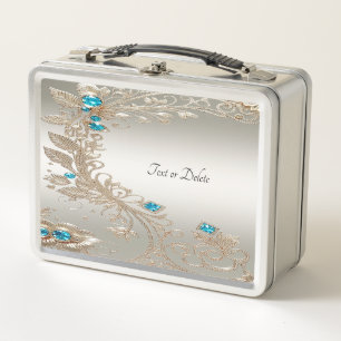 Embellishing Gold Blue Stones Lunchbox